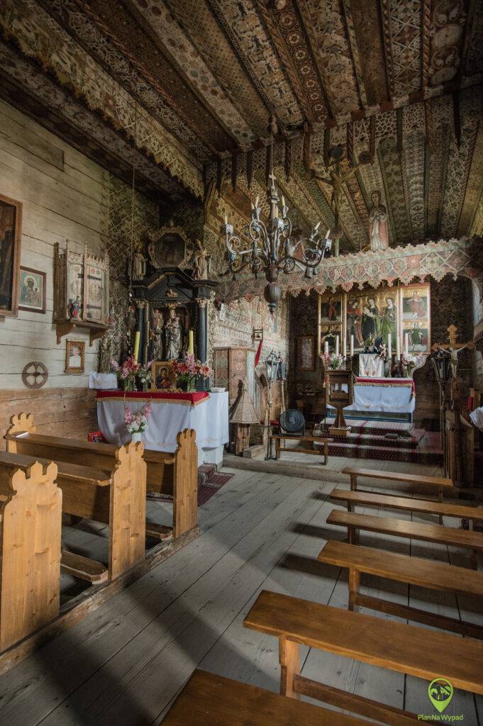 Kościół w Dębnie Podhalańskim -UNESCO Polska, wnętrze z polichromiami